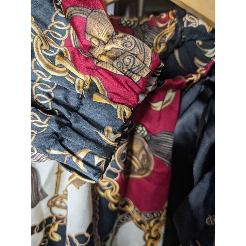 Yourl Chain Print Tie Neck Silky Blouse Gold White Black Large - Picture 5 of 5